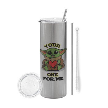 Yoda, one for me , Tumbler stainless steel Silver 600ml, with metal straw & cleaning brush