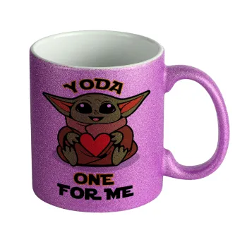 Yoda, one for me , Κούπα Μωβ Glitter που γυαλίζει, κεραμική, 330ml