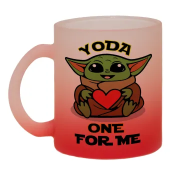 Yoda, one for me , Κούπα γυάλινη δίχρωμη με βάση το κόκκινο ματ, 330ml