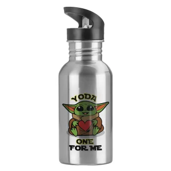 Yoda, one for me , Water bottle Silver with straw, stainless steel 600ml