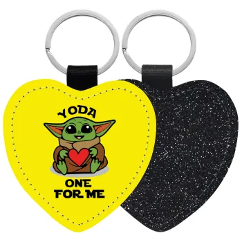 Yoda, one for me , Μπρελόκ PU δερμάτινο glitter καρδιά ΜΑΥΡΟ