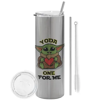 Yoda, one for me , Tumbler stainless steel Silver 600ml, with metal straw & cleaning brush