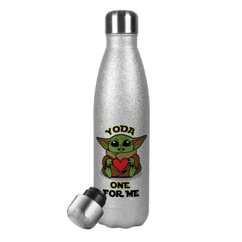Yoda, one for me , Metallic Glitter Silver Thermos Flask (Stainless steel), double-walled, 500ml