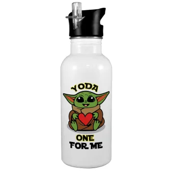 Yoda, one for me , White water bottle with straw, stainless steel 600ml