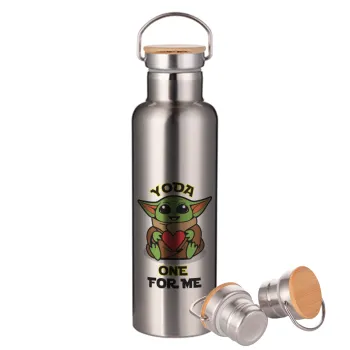 Yoda, one for me , Stainless steel Silver with wooden lid (bamboo), double wall, 750ml