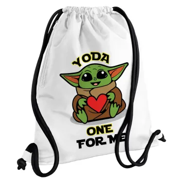 Yoda, one for me , Τσάντα πλάτης πουγκί GYMBAG λευκή, με τσέπη (40x48cm) & χονδρά κορδόνια