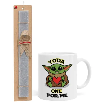 Yoda, one for me , Πασχαλινή Λαμπάδα με Κούπα κεραμική (330ml) & κερί αρωματικό πλακέ (30cm) (ΓΚΡΙ)