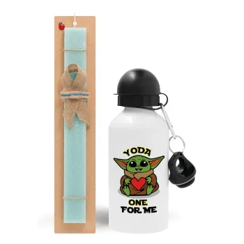 Yoda, one for me , Easter Set, metallic aluminum water bottle (500ml) & scented flat candle (30cm) (TURQUOISE)