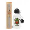 Easter Set, metallic aluminum water bottle (500ml) & aromatic flat Easter candle (30cm) (GRAY)
