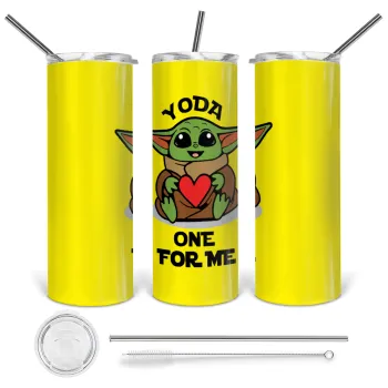 Yoda, one for me , Tumbler ποτήρι θερμό από ανοξείδωτο ατσάλι 600ml, με μεταλλικό καλαμάκι & βούρτσα καθαρισμού
