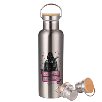 Darth Vader, you take my breath away, Stainless steel Silver with wooden lid (bamboo), double wall, 750ml