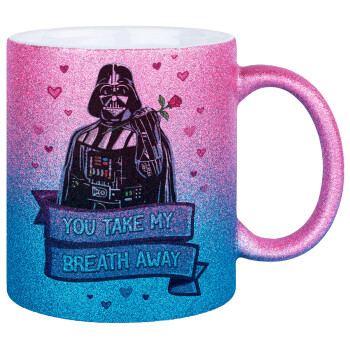 Darth Vader, you take my breath away, Κούπα Χρυσή/Μπλε Glitter, κεραμική, 330ml