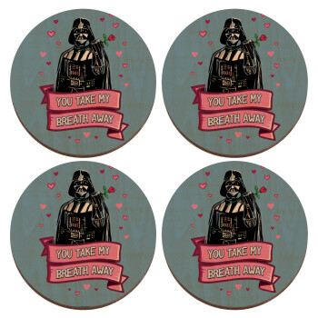 Darth Vader, you take my breath away, ΣΕΤ x4 Σουβέρ ξύλινα στρογγυλά plywood (9cm)