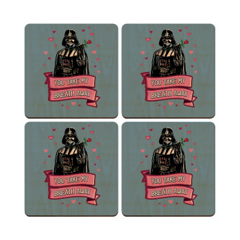 Darth Vader, you take my breath away, ΣΕΤ x4 Σουβέρ ξύλινα τετράγωνα plywood (9cm)