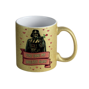 Darth Vader, you take my breath away, Κούπα Χρυσή Glitter που γυαλίζει, κεραμική, 330ml
