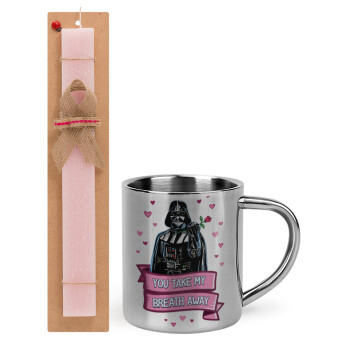 Darth Vader, you take my breath away, Easter Set, metallic thermal cup (300ml) & aromatic flat Easter candle (30cm) (PINK)