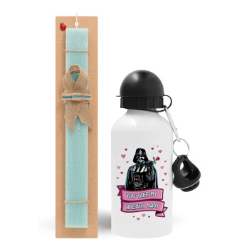Darth Vader, you take my breath away, Easter Set, metallic aluminum water bottle (500ml) & scented flat candle (30cm) (TURQUOISE)
