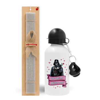 Darth Vader, you take my breath away, Easter Set, metallic aluminum water bottle (500ml) & aromatic flat Easter candle (30cm) (GRAY)