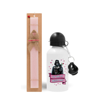Darth Vader, you take my breath away, Easter Set, metallic aluminum bottle (500ml) & aromatic flat Easter candle (30cm) (PINK)