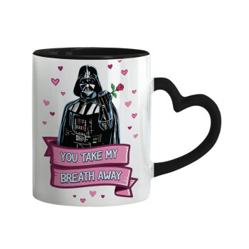 Darth Vader, you take my breath away, Mug heart black handle, ceramic, 330ml