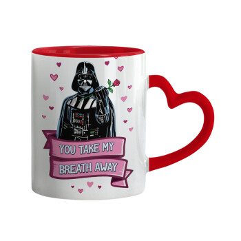 Darth Vader, you take my breath away, Mug heart red handle, ceramic, 330ml