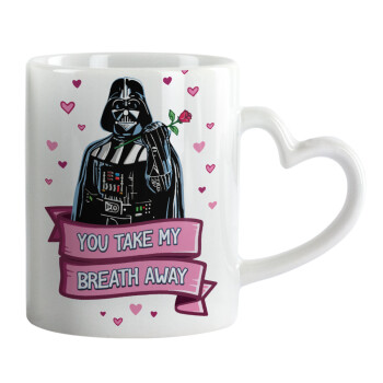 Darth Vader, you take my breath away, Mug heart handle, ceramic, 330ml