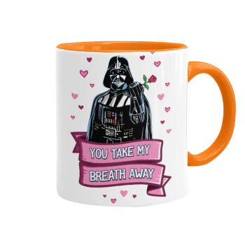Darth Vader, you take my breath away, Mug colored orange, ceramic, 330ml