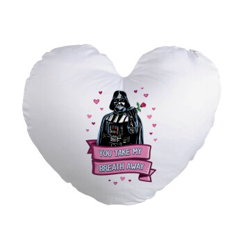 Darth Vader, you take my breath away, Μαξιλάρι καναπέ καρδιά 40x40cm περιέχεται το  γέμισμα
