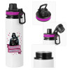 Metallic water bottle with safety lid, 850ml aluminum