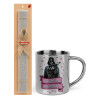 Easter Set, metallic thermal cup (300ml) & Easter aromatic flat candle (30cm) (GRAY)