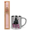 Easter Set, metallic thermal cup (300ml) & aromatic flat Easter candle (30cm) (PINK)