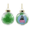 Transparent Christmas tree ball ornament with green filling 8cm