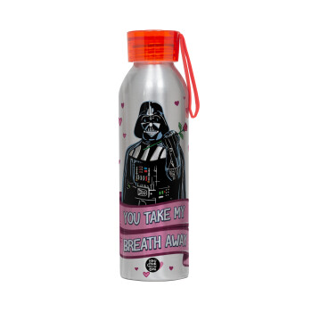Darth Vader, you take my breath away, Aluminum Sports Bottle 650ml – Silver with Red Cap and Silicone Strap