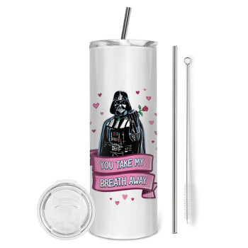 Darth Vader, you take my breath away, Eco friendly stainless steel tumbler 600ml, with metal straw & cleaning brush