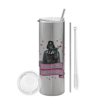 Darth Vader, you take my breath away, Tumbler stainless steel Silver 600ml, with metal straw & cleaning brush