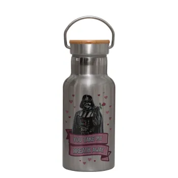 Darth Vader, you take my breath away, Μεταλλικό παγούρι θερμός (Stainless steel) Ασημένιο με ξύλινο καπακι (bamboo), διπλού τοιχώματος, 350ml