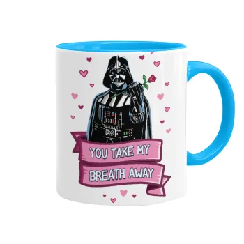Darth Vader, you take my breath away, Mug colored light blue, ceramic, 330ml