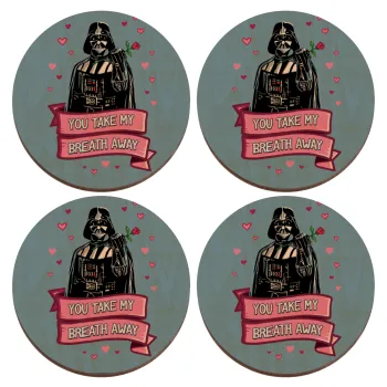 Darth Vader, you take my breath away, ΣΕΤ x4 Σουβέρ ξύλινα στρογγυλά plywood (9cm)