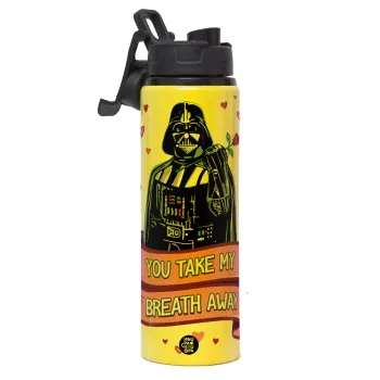 Darth Vader, you take my breath away, Μεταλλικό παγούρι νερού με καπάκι ασφαλείας, αλουμινίου 850ml