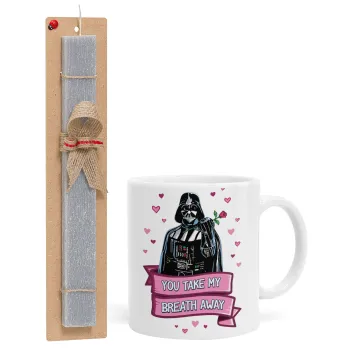 Darth Vader, you take my breath away, Πασχαλινή Λαμπάδα με Κούπα κεραμική (330ml) & κερί αρωματικό πλακέ (30cm) (ΓΚΡΙ)