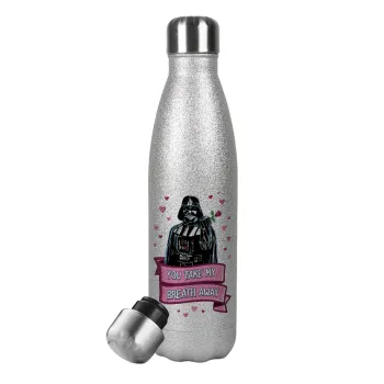 Darth Vader, you take my breath away, Metallic Glitter Silver Thermos Flask (Stainless steel), double-walled, 500ml