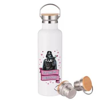 Darth Vader, you take my breath away, Stainless steel White with wooden lid (bamboo), double wall, 750ml