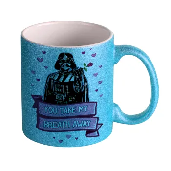 Darth Vader, you take my breath away, Κούπα Σιέλ Glitter που γυαλίζει, κεραμική, 330ml