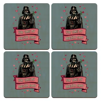 Darth Vader, you take my breath away, ΣΕΤ x4 Σουβέρ ξύλινα τετράγωνα plywood (9cm)