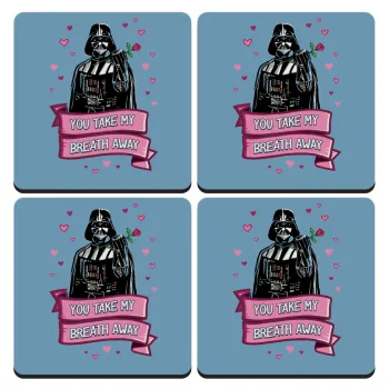 Darth Vader, you take my breath away, ΣΕΤ 4 Σουβέρ ξύλινα τετράγωνα (9cm)