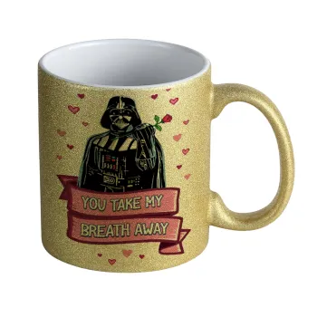 Darth Vader, you take my breath away, Κούπα Χρυσή Glitter που γυαλίζει, κεραμική, 330ml