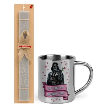 Darth Vader, you take my breath away, Easter Set, metallic thermal cup (300ml) & Easter aromatic flat candle (30cm) (GRAY)