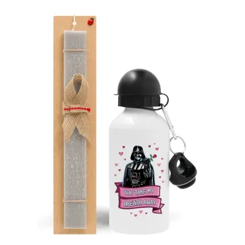 Darth Vader, you take my breath away, Πασχαλινή Λαμπάδα με παγούρι μεταλλικό  αλουμινίου (500ml) & κερί αρωματικό πλακέ (30cm) (ΓΚΡΙ)