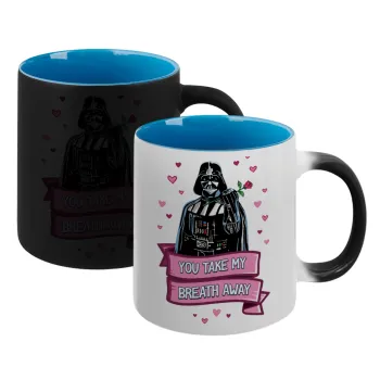 Darth Vader, you take my breath away, Κούπα Μαγική εσωτερικό μπλε, κεραμική 330ml που αλλάζει χρώμα με το ζεστό ρόφημα