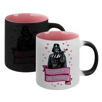 Darth Vader, you take my breath away, Κούπα Μαγική εσωτερικό ΡΟΖ, κεραμική 330ml που αλλάζει χρώμα με το ζεστό ρόφημα